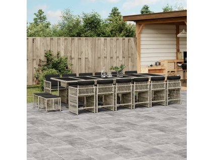 17dílný zahradní jídelní set s poduškami světle šedý polyratan 3211727