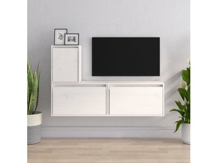 TV skříňky 3 ks bílé masivní borové dřevo 3100175