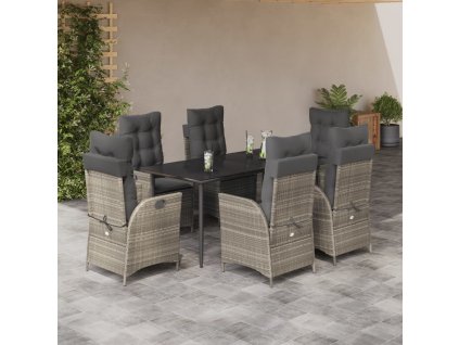 7dílný zahradní jídelní set s poduškami světle šedý polyratan 3213280