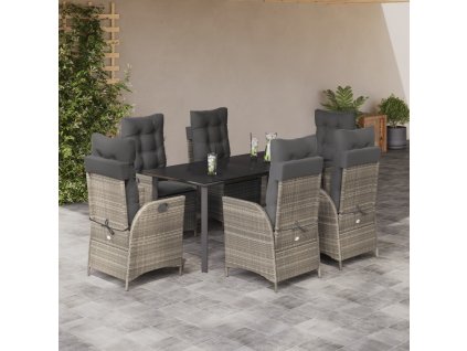 7dílný zahradní jídelní set s poduškami světle šedý polyratan 3213289
