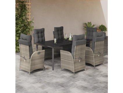 7dílný zahradní jídelní set s poduškami světle šedý polyratan 3213291