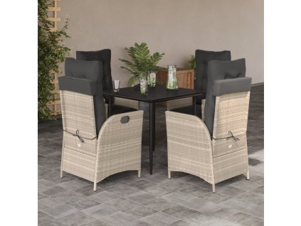 5dílný zahradní jídelní set s poduškami světle šedý polyratan 3213463