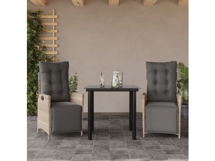 3dílný zahradní jídelní set s poduškami světle šedý polyratan 3213469