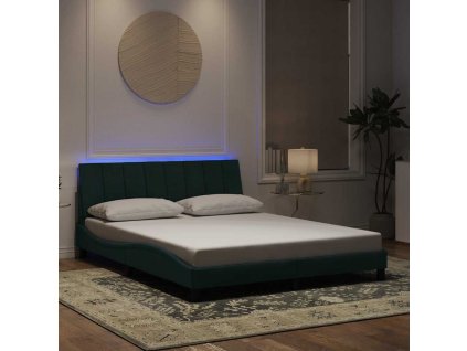 Rám postele s LED osvětlením bez matrace Hanko tmavě zelený 160 x 200 cm samet 3213790
