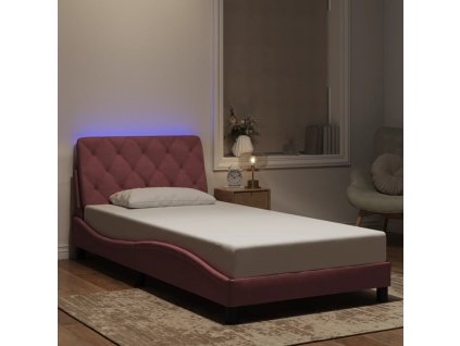 Rám postele s LED bez matrace růžový 100 x 200 cm samet 3213842