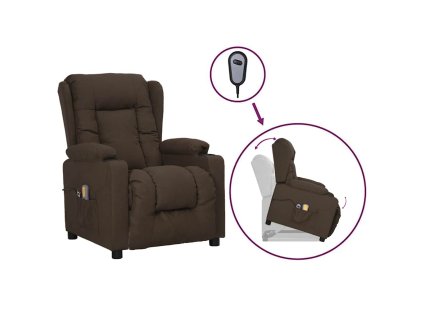 Zvedací masážní křeslo tmavě hnědé textil 3093438