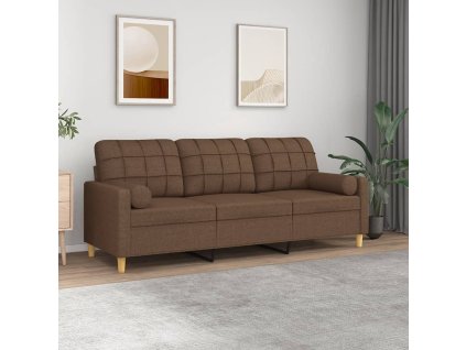 3místná pohovka s polštáři hnědá 180 cm textil 3200793