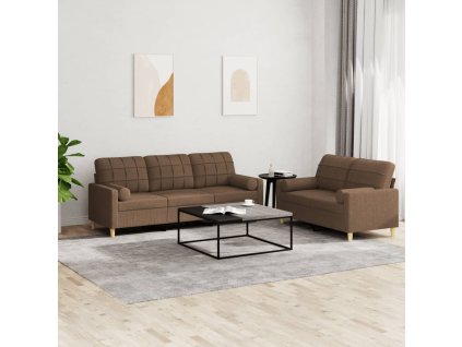 2dílná sedací souprava s polštáři hnědá textil 3201325
