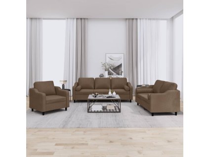 3dílná sedací souprava s polštáři hnědá textil 3201789