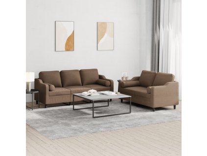 2dílná sedací souprava s polštáři hnědá textil 3201853