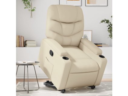 Zvedací polohovací křeslo krémové umělá kůže 3204659