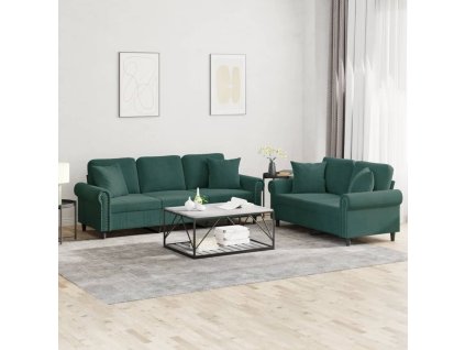 2dílná sedací souprava s polštáři tmavě zelená samet 3202272