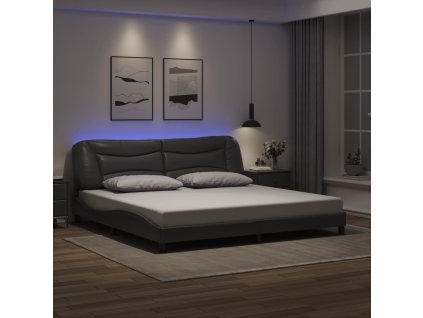 Rám postele s LED bez matrace Hvar šedý 200 x 200 cm 3213958