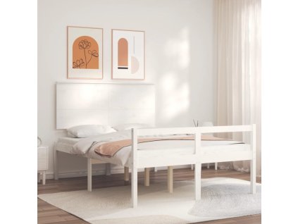 Postel s čelem pro seniory bílý 140x190 cm masivní dřevo 3195462
