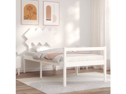 Postel s čelem pro seniory bílý 90x200 cm masivní dřevo 3195532