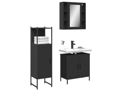 3dílný set koupelnových skříněk černý kompozitní dřevo 3214760