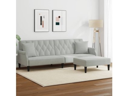 2místná rozkládací pohovka polštáře podnožka světle šedá samet 3216219