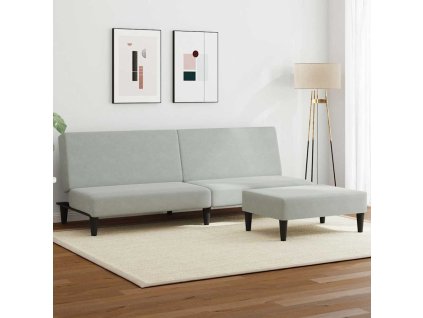 2místná rozkládací pohovka s podnožkou světle šedá samet 3216231