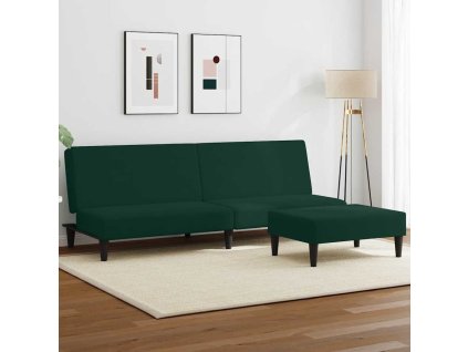 2místná rozkládací pohovka s podnožkou tmavě zelená samet 3216233