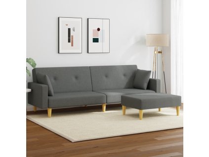 2místná rozkládací pohovka s podnožkou tmavě šedá textil 3216241