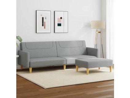 2místná rozkládací pohovka s podnožkou světle šedá textil 3216243