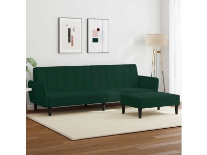 2místná rozkládací pohovka s podnožkou tmavě zelená samet 3216252