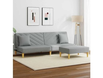 2místná rozkládací pohovka polštáře podnožka světle šedá textil 3216255