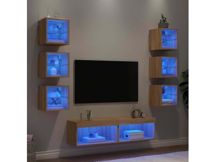 8dílná obývací stěna s LED dub sonoma kompozitní dřevo 3216635
