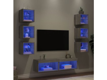 8dílná obývací stěna s LED šedá sonoma kompozitní dřevo 3216638