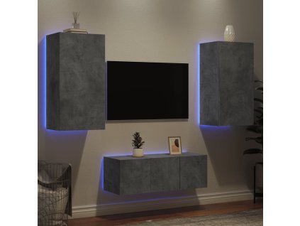 4dílná obývací stěna s LED betonově šedá kompozitní dřevo 3216821