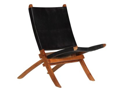 Skládací relaxační židle černá pravá kůže 246364