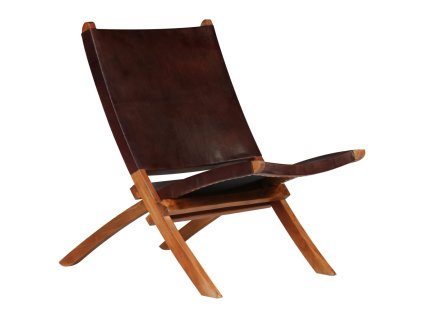 Skládací relaxační židle hnědá pravá kůže 246363