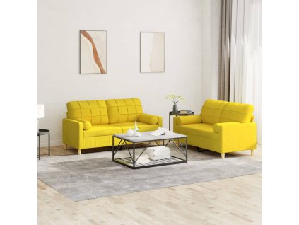 2dílná sedací souprava s polštáři světle žlutá textil 3201295