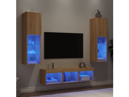 5dílná obývací stěna s LED dub sonoma kompozitní dřevo 3216606
