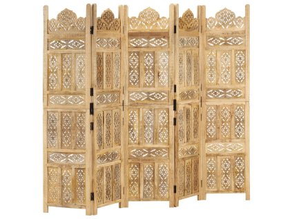 Ručně vyřezávaný 5dílný paraván 200 x 165 cm masivní mangovník 285317