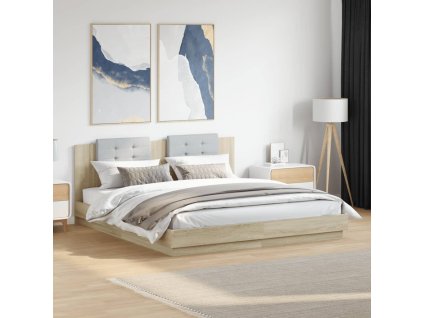 Rám postele s čelem a LED osvětlením dub sonoma 200x200 cm 3209984