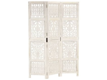 Ručně vyřezávaný 3dílný paraván bílý 120x165 masivní mangovník 285330