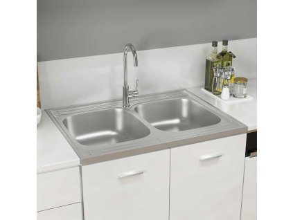 Kuchyňský dvojitý dřez stříbrný 800x600x155 mm nerezová ocel 147235