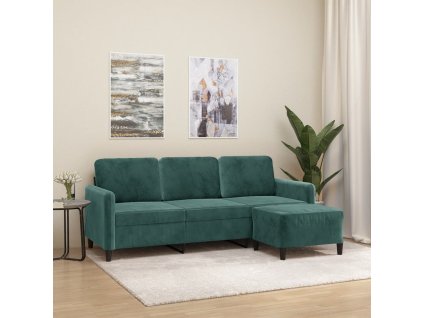 3místná pohovka s podnožkou tmavě zelená 180 cm samet 3201176