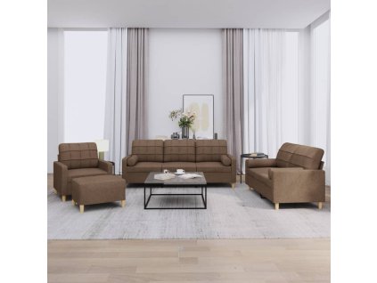 4dílná sedací souprava s polštáři hnědá textil 3201269
