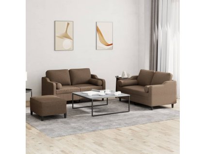 3dílná sedací souprava s polštáři hnědá textil 3201829