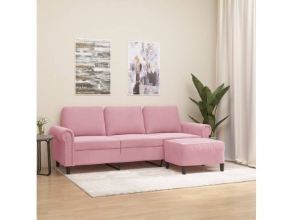 3místná pohovka s podnožkou růžová 180 cm samet 3201218
