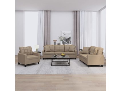 3dílná sedací souprava s polštáři cappuccino umělá kůže 3201352