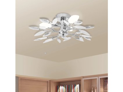 Stropní stínidlo, bílé a čiré křišťálové listy, na 3 žárovky E14 240980