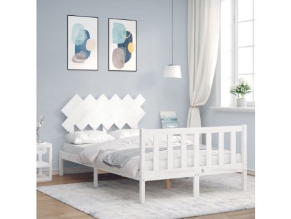 Rám postele s čelem bílý Small Double masivní dřevo 3193437
