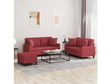 3dílná sedací souprava s polštáři vínová umělá kůže 3201376