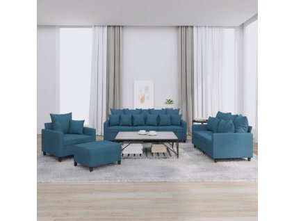 4dílná sedací souprava s poduškami modrá samet 3201699
