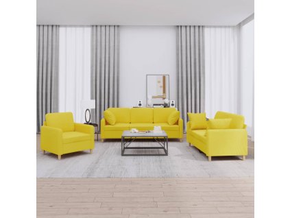 3dílná sedací souprava s polštáři světle žlutá textil 3202075