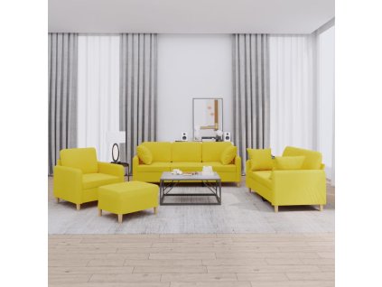 4dílná sedací souprava s polštáři světle žlutá textil 3202083
