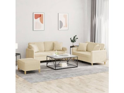 3dílná sedací souprava s polštáři krémová textil 3202112